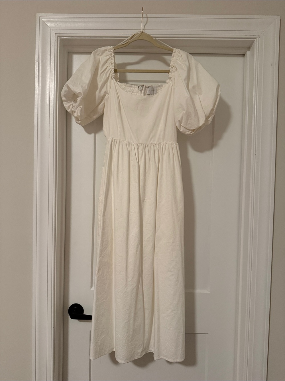 White Puff-Sleeve Midi Dress